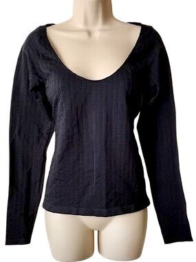 NWT $58 Anthropologie Scoop Neck Long Sleeve Thick Nylon Knit Top L Black